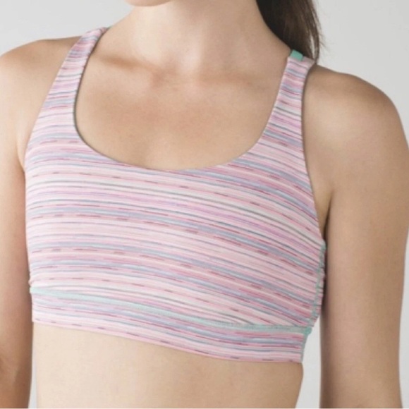 Lululemon Energy Bra Cyber Stripe Flash Light Menthol / Mink Berry Size 8 A034 - Picture 1 of 7
